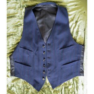 Vintage Men's Blue Wool Pinstriped Waistcoat Suit Vest 41R